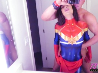 trans captain marvel gets fucked in the bathroom