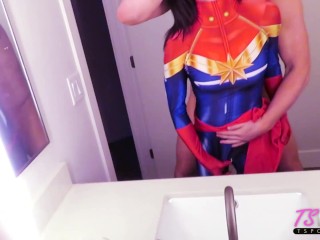 trans captain marvel gets fucked in the bathroom