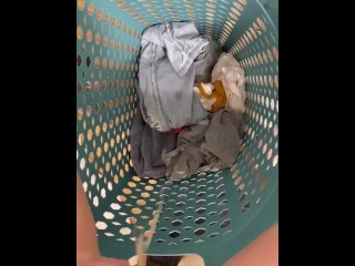 naughty pissing in the laundry basket