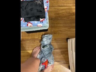 naughty pissing in the laundry basket