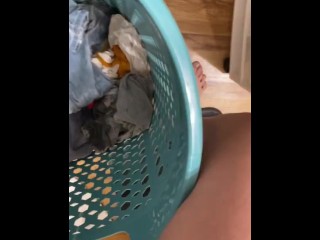 naughty pissing in the laundry basket