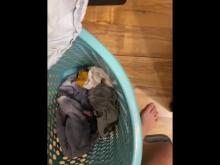 naughty pissing in the laundry basket