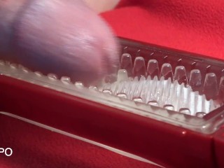 ASMR CloseUp Cumshot in opened Tenga Flip Hole Red.