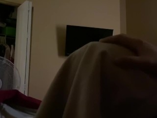 Getting a blowjob under the blanket I cum in her mouth