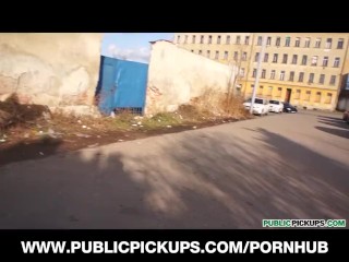 Stunning young blond is picked up & paid to fuck in a parking lot