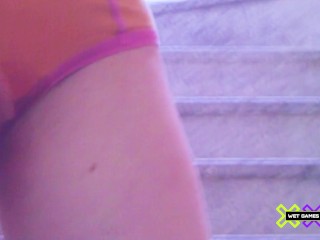 Desperate college girl pissing and wetting her panties in public