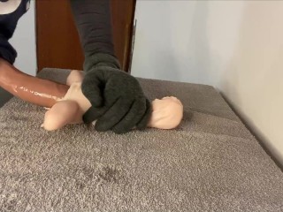 MINI sex doll gets filled with cum after a big dick squirts large amount of milk from her pussy