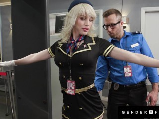 Cute Trans Stewardess Smashed By Kinky Guard - Izzy Wilde - GenderXFilms