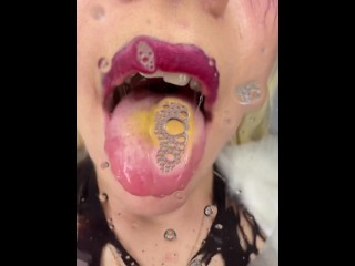 Wet face licking with big tongue POV