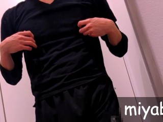 Slut girl tickling hentai masochist sexy guy in dressing room of fitness gym.Dream nipple play