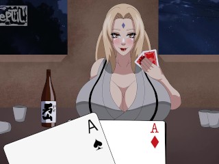 NARUTO- Tsunade loosing a poker game and now has to use her tits