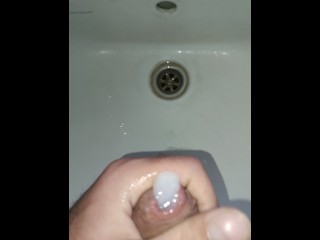 I jerk my smooth dick after a shower, a lot of sperm after masturbation