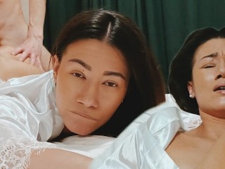 Asian stepmom is tired and asks you to help her relax