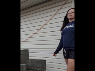 MILF Plays with pussy on patio