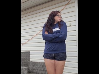 MILF Plays with pussy on patio