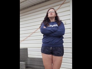 MILF Plays with pussy on patio