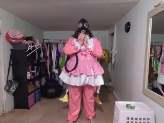 Layered PVC Magical Girl Breaths air from her Suit Gasmask Breathplay