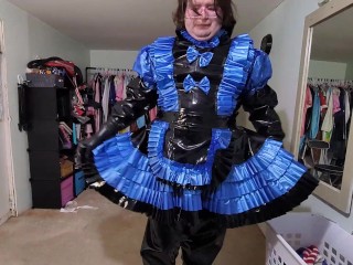 PVC layered maid Cosplay and Gasmask Breathplay Tube in Suit