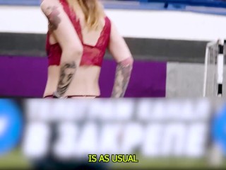 A daring penalty kick striptease on the football field! YouTuber made a strip game!