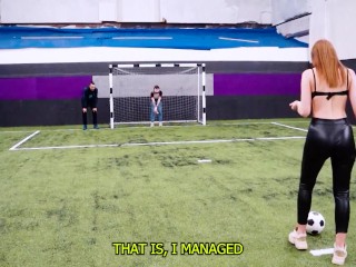 A daring penalty kick striptease on the football field! YouTuber made a strip game!