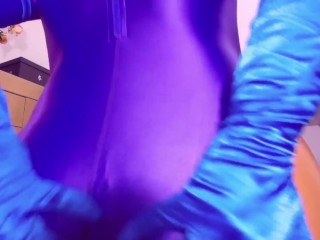 Blow for my shiny spandex ass - spandex leotard Leohex, shiny spandex nylon bodysuit, jerk off sign