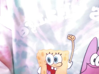 Cute femboy with spongebob sweatshirt takes out her cock and masturbates for you until she cums