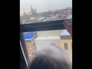 Getting fucked in hotel window for Chicago city to watch