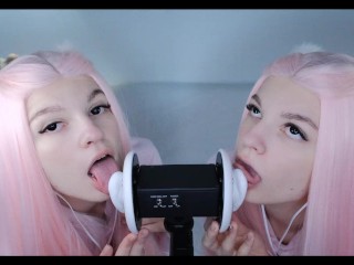 ASMR -  DOUBLE WET LICKING | PASSIONATE EARS EATING, SALIVA CLOSE UP + FEET