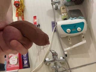 Beautiful uncut cock with big balls peeing in public office toilet 4K