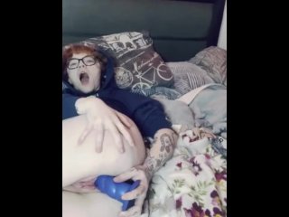 My Extrasmall curly red hair Girl small tits transboy masterbating with dildo. Naughty girl love cum