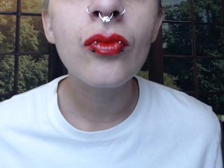 Lip Nose Piercings Applying Red lipstick