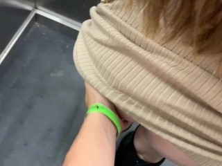 An unknown girl sucks my cock in the elevator and we get caught