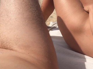 Sex with a stranger at the beach fingering I suck it he cums in my mouth without warning