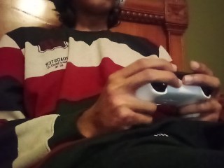 STROKING MY 7 INCH COCK WHILE PLAYING GAMES