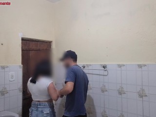 young couple fucks in the public bathroom of a bar