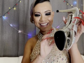 Sexy ASMR Tapping Red And Silver High Heels 💅🏼