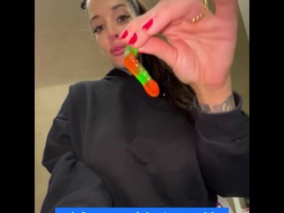 Your giantess Ashley swallows whole gummy snakes