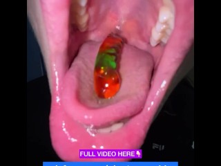 Your giantess Ashley swallows whole gummy snakes