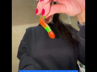 Your giantess Ashley swallows whole gummy snakes