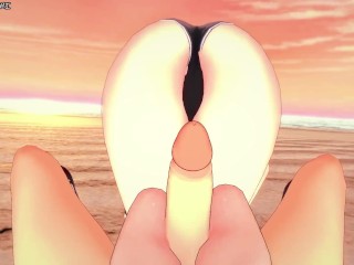 Anna Nishikinomiya Gives You a Footjob At The Beach! Shimoneta Feet POV