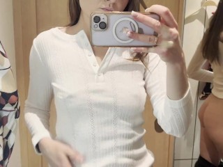 Crazy girl shows her tits publicly in the fitting room