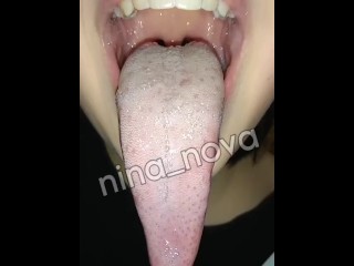 Long tongue drool saliva spit