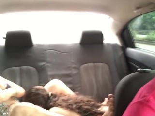 I eat my girlfriend's delicious pussy in the Uber while the driver records us