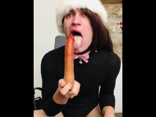 4K Full HD New year’s Trans  throat fuck with a dildo