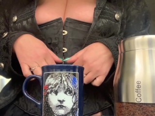Big Tit Mature Goth Coffee time and thick dildo fuck