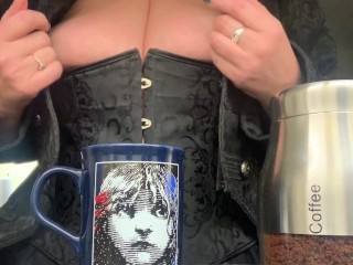 Big Tit Mature Goth Coffee time and thick dildo fuck