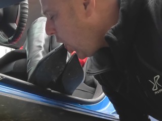 Worship and licking boots in public