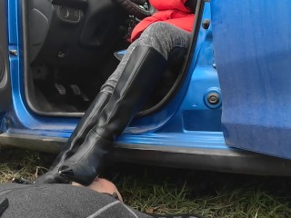 Worship and licking boots in public