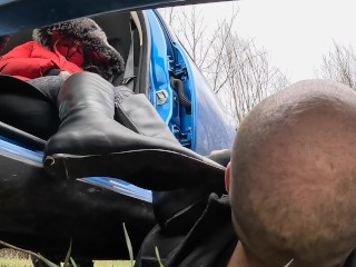 Worship and licking boots in public