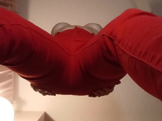 POV Blonde Pees in Tight Red Jeans Over You ASMR